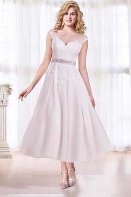 Robe de mariée sexy boutonné ceinture en étoffe ligne a arrivée au mollet