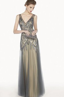 Robe de bal pailleté avec sans manches longueur au niveau de sol en tulle broder