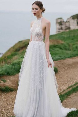 Robe de mariée sexy elevé appliques manche nulle au bord de la mer