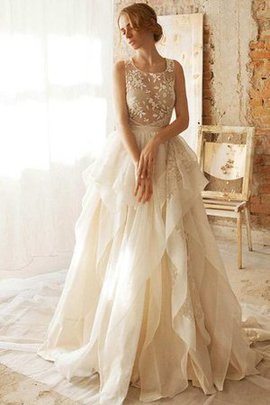 Robe de mariée impressioé de lotus en organza appliques longueur au ras du sol