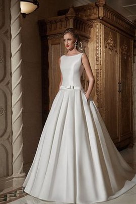 Robe de mariée classique manche nulle de traîne moyenne avec nœud a-ligne