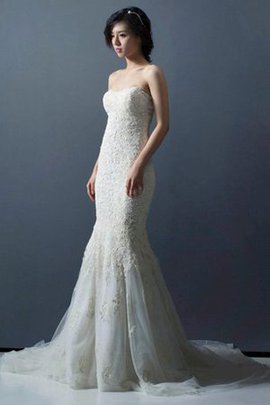 Robe de mariée distinguee de col en cœur de traîne moyenne de bustier avec perle