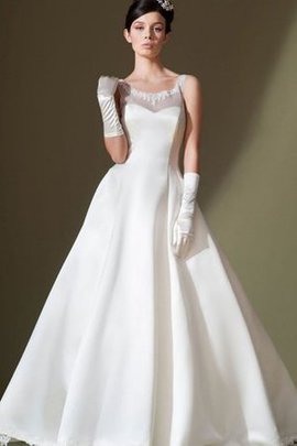 Robe de mariée longue ligne a decoration en fleur en satin manche nulle