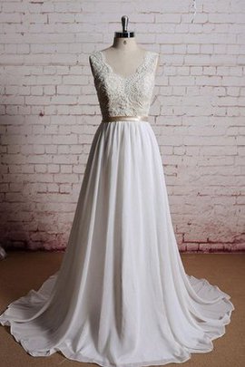 Robe de mariée simple de col en v v col profonde avec sans manches en chiffon