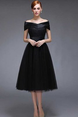 Robe de bal simple en tulle longueur mollet cordon a-ligne