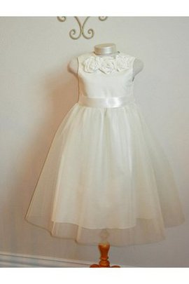 Robe de cortège enfant naturel au niveau de cou elevé manche nulle avec fleurs