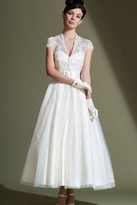 Robe de mariée romantique textile en tulle a-ligne avec manche courte appliques