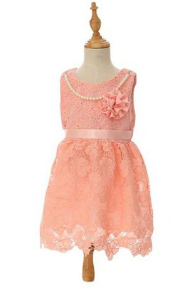 Robe de cortège enfant encolure ronde en dentelle avec zip avec perle au niveau de cou