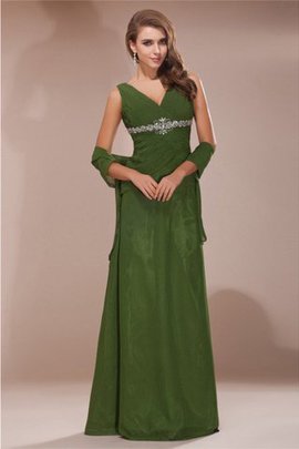 Robe mère de mariée longue en chiffon avec zip en forme de col en v