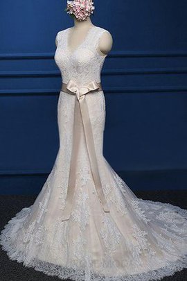 Robe de mariée naturel manche nulle avec ruban ceinture de sirène