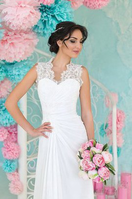 Robe de mariée naturel nature de traîne courte avec sans manches v encolure