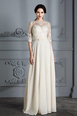 Robe de mariée naturel encolure ronde a-ligne avec manche 1/2 avec sans manches