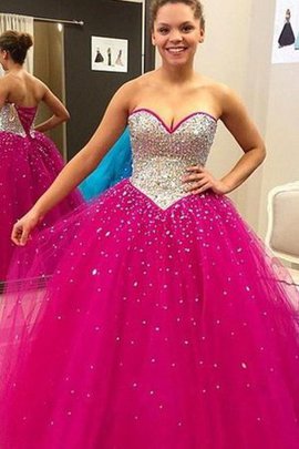 Robe de quinceanera de col en cœur en satin avec lacets en dentelle fermeutre eclair