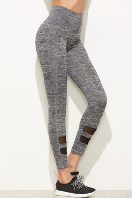 Leggings détail taille haut marne de maille gris avec panneau