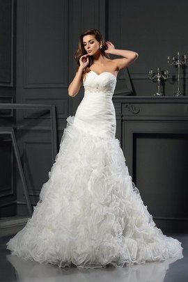 Robe de mariée de princesse en organza ligne a de tour de ceinture empire avec perle