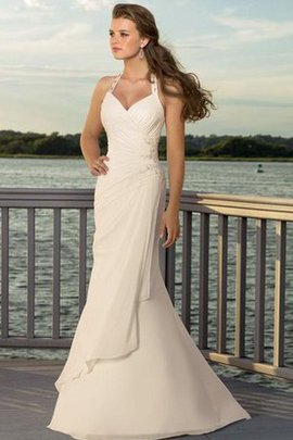 Robe de mariée gaine manche nulle ruché a plage avec perle