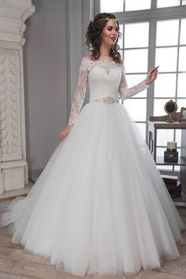 Robe de mariée modeste textile en tulle d'epaule ecrite en dentelle avec manche longue