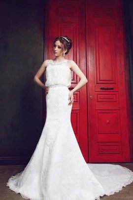 Robe de mariée sexy encolure ronde avec décoration dentelle collant de traîne longue