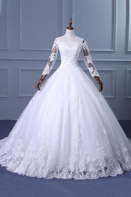 Robe de mariée avec perle en tulle bretelles spaghetti appliques d'epaule ecrite