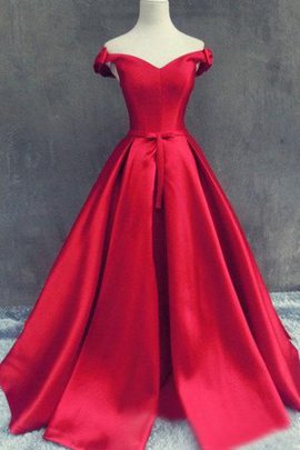 Robe de bal manche nulle en satin avec nœud à boucles ruché cordon