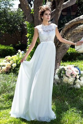 Robe de soirée avec chiffon de princesse manche nulle encolure ronde decoration en fleur