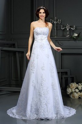 Robe de mariée en satin manche nulle appliques avec lacets de princesse