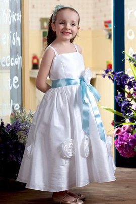 Robe de cortège enfant avec fleurs avec nœud à boucles a-ligne manche nulle