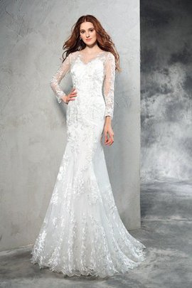 Robe de mariée longue naturel de traîne courte maillot avec manche longue