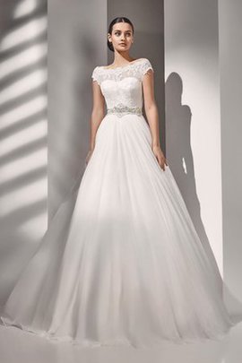 Robe de mariée naturel festonné avec bouton de traîne courte ligne a