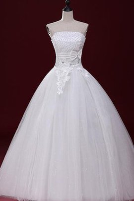 Robe de mariée jusqu'au sol avec perle en dentelle avec lacets avec nœud