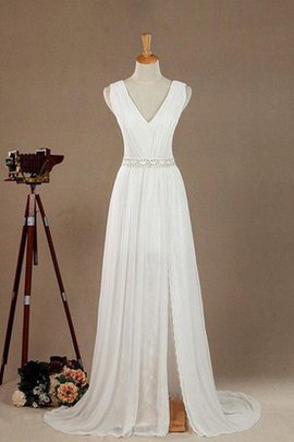 Robe de mariée facile ruché avec décoration dentelle fendu latérale ligne a