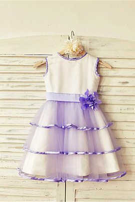 Robe de cortège enfant col u profond avec zip avec fleurs ligne a manche nulle