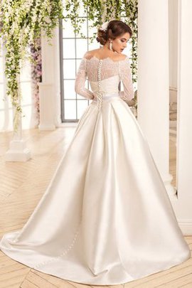 Robe de mariée longue a-ligne d'epaule ecrite de traîne mi-longue en satin