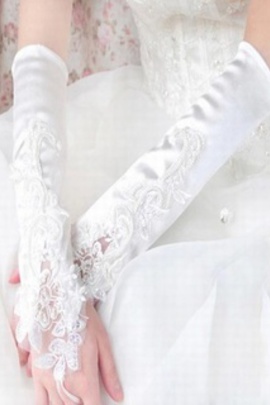 Plus récent satin blanc application gants de mariée élégante - photo 2