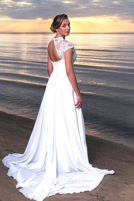 Robe de mariée facile de traîne courte avec manche courte avec chiffon a plage