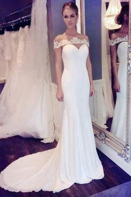 Robe de mariée avec décoration dentelle avec sans manches de sirène en chiffon rêveur