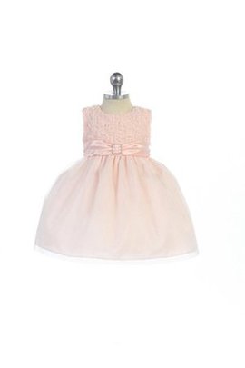 Robe de cortège enfant plissage de longueur à genou en organza de lotus avec ruban