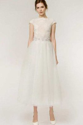 Robe de mariée chic longueur mollet col en bateau ceinture avec manche courte