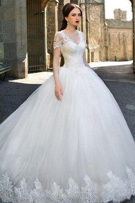 Robe de mariée longue intemporel avec bouton en tulle de mode de bal