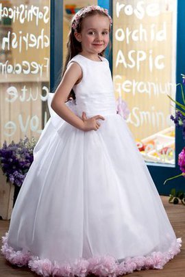 Robe de cortège enfant ruché avec nœud à boucles avec fleurs manche nulle