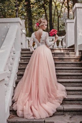 Robe de mariée fabuleux de mode de bal de col en v avec manche longue naturel