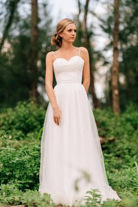 Robe de mariée naturel plissé ligne a avec décoration dentelle textile en tulle