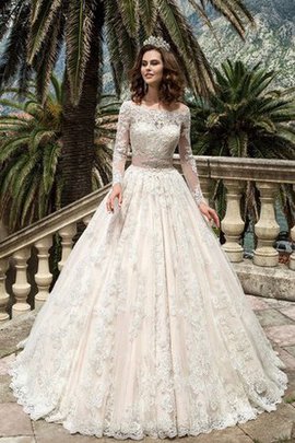 Robe de mariée sobre delicat epaule nue avec manche longue appliques