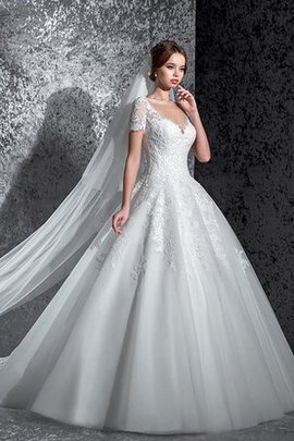 Robe de mariée plissé longue avec décoration dentelle trou de serrure cordon