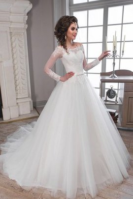 Robe de mariée ligne a decoration en fleur avec manche longue en tulle de traîne courte