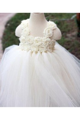 Robe de cortège enfant avec fleurs de lotus en tulle manche nulle de mode de bal