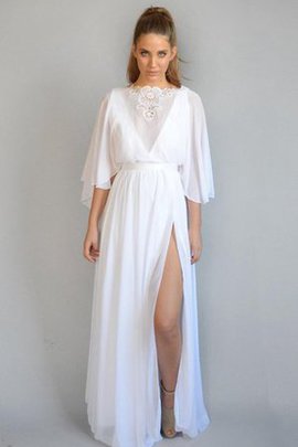 Robe de mariée avec ruban a plage avec chiffon fendu latérale de col entaillé