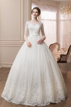 Robe de mariée de traîne moyenne de mode de bal en tulle encolure ronde manche nulle