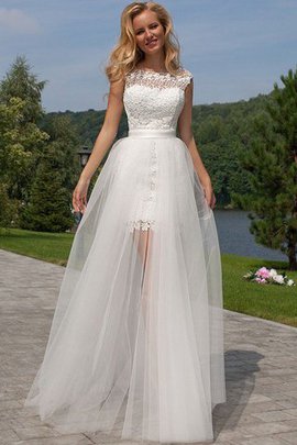 Robe de mariée naturel manche nulle encolure ronde textile en tulle gaine