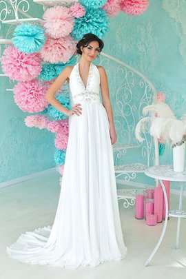 Robe de mariée en chiffon de traîne courte longueur au ras du sol dos nu manche nulle